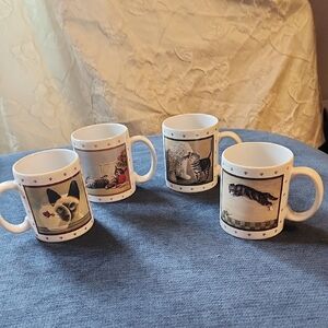 Set of 4 Vtg 1986 Lowell Herrero Cat-Themed Mugs Vandor Japan